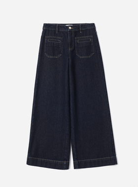 *WKZ08191 茉莉雅集 复古舒适保暖全棉加绒工装口袋牛仔直筒裤女