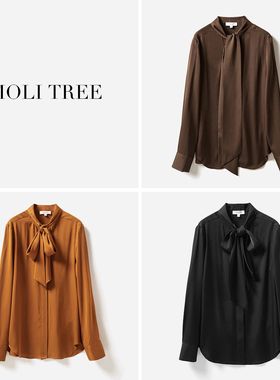 *WCS03256 茉莉雅集 优雅23MM弹力双乔真丝飘带长袖衬衫上衣女