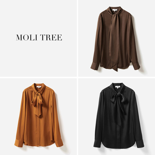 衬衫 优雅23MM弹力双乔真丝飘带长袖 茉莉雅集 上衣女 WCS03256