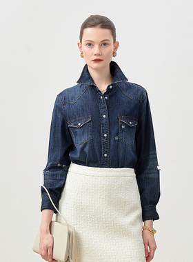 WCS07042 茉莉雅集 Y*S*L高街休闲磨边土耳其全棉牛仔衬衫女