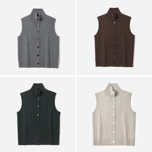 WZK09047 茉莉雅集I*C文艺层次感羊毛羊绒绞花高领针织开衫背心女