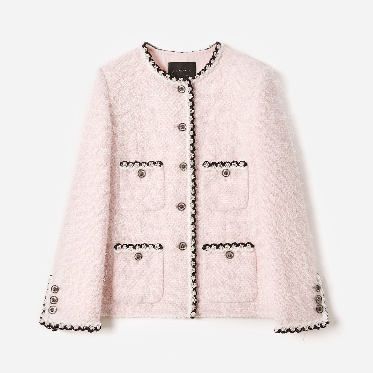 WWT08226 茉莉雅集 粉冠公主意大利羊毛花呢香*风圆领外套女