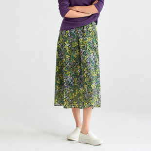 WBQ06110 漫步花园进口料全棉牛筋腰印花A摆褶裥半裙女 茉莉雅集