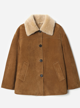 WPY08080 茉莉雅集 西班牙进口磨砂小羊皮皮毛一体羊绒拉贡外套