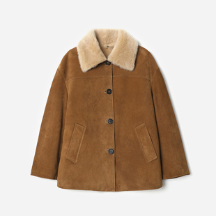 WPY08080 茉莉雅集 西班牙进口磨砂小羊皮皮毛一体羊绒拉贡外套