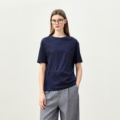 *WTX06177 茉莉雅集 享受丝滑质感重工腰果刺绣液氨丝光全棉T恤女