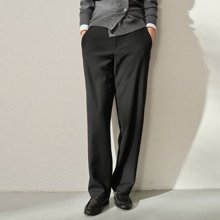 V精致而随性强捻精纺全羊毛休闲带腰带锥形裤 女 WKZ06198