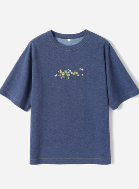 WTX09039 茉莉雅集 45*R日系减龄莱赛尔棉精致刺绣落肩短袖T恤