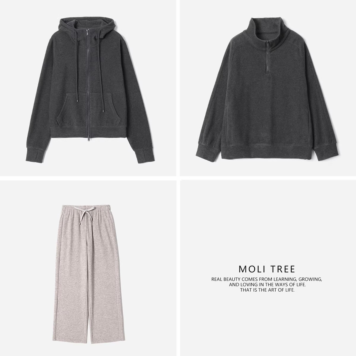 WWT08315 茉莉雅集 舒适德绒含牦牛绒羊绒立领连帽卫衣外套直筒裤