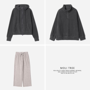 舒适德绒含牦牛绒羊绒立领连帽卫衣外套直筒裤 WWT08315 茉莉雅集