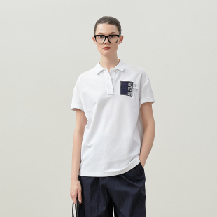 WTX06126 共鸣字母绣花不掉色牛仔贴布珠地网眼POLO领T恤 良好