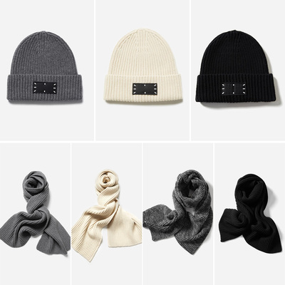 WWJ06030 茉莉雅集时尚舒适柔软全羊毛双鱼鳞针针织保暖围巾帽子