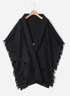 *WWJ08090 茉莉雅集 FEN*D1水貂牛皮装饰意大利羊毛羊绒围巾披肩