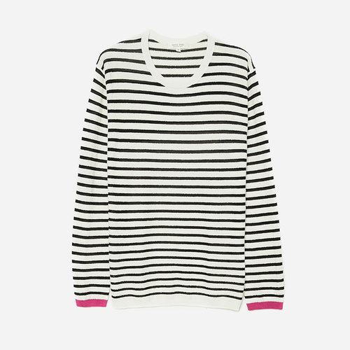 *WZT07033 茉莉雅集 清风拂面撞色条纹细腻干爽精梳棉针织套衫女