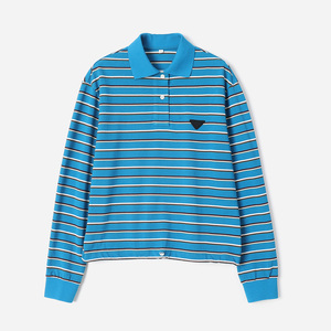 *WTX08139 P家同源同料复古彩色条纹珠地全棉三角标POLO领长袖T恤