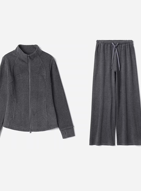 WWT08291 茉莉雅集 软糯保暖德绒休闲小樽领长袖收腰外套直筒裤女