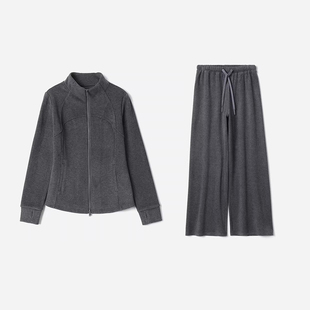 WWT08291 茉莉雅集 软糯保暖德绒休闲小樽领长袖收腰外套直筒裤女