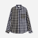 复古男友风异色格纹对称翻领拼接长袖 茉莉雅集 衬衫 WCS08171