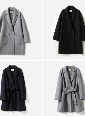 WDY06071 千克级纯粹自然简约主义奢华全山羊绒翻领双排扣大衣女