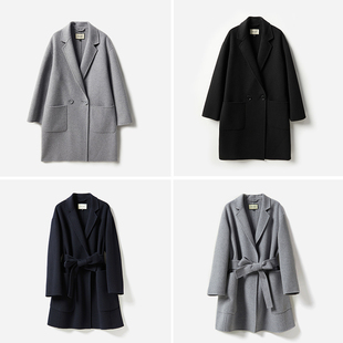 WDY06071 千克级纯粹自然简约主义奢华全羊绒翻领双排扣大衣女