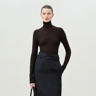 PH人字纹提花高领打底针织套衫 140S精纺全羊毛J0S 女 WZT08036