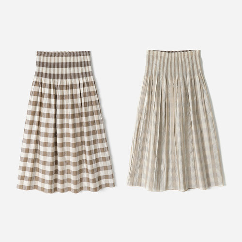 *WBQ09067 茉莉雅集 格纹/条纹双面穿重工司马克腰半裙日本面料女