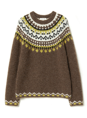 WZT06320 茉莉雅集 日本纱北欧费尔岛提花重磅软糯羊驼毛针织衫