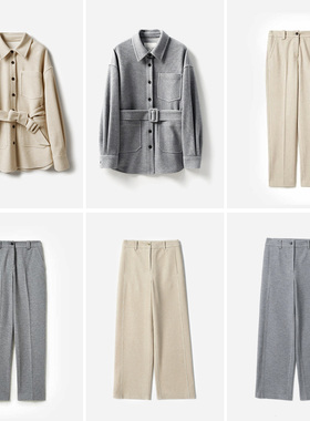 WKZ04406 茉莉雅集 日本精纺羊毛双面肌理工装衬衫式外套锥形裤