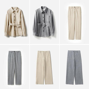 茉莉雅集 外套锥形裤 日本精纺羊毛双面肌理工装 式 衬衫 WKZ04406