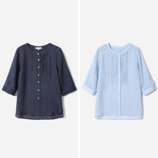 茉莉雅集 禾同款 衬衫 同料全苎麻优雅塔克褶六分袖 WCS08172