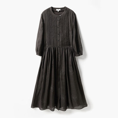 *WLQ06132   新中式工笔之美山茶花刺绣酵素洗全苎麻连衣裙