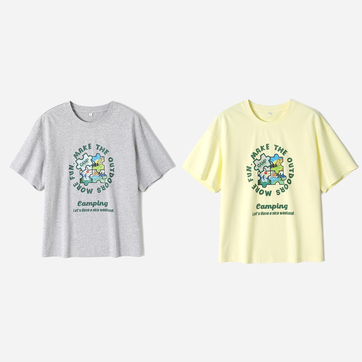 *WTX09067 茉莉雅集 全棉休闲百搭舒适圆领趣味拼图印花短袖T恤女