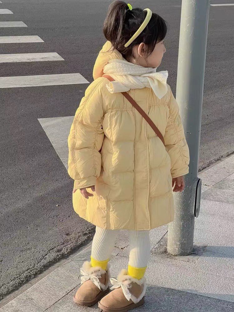 女童羽绒服中长款冬季2025新款儿童女宝宝洋气90白鸭绒加厚外套冬