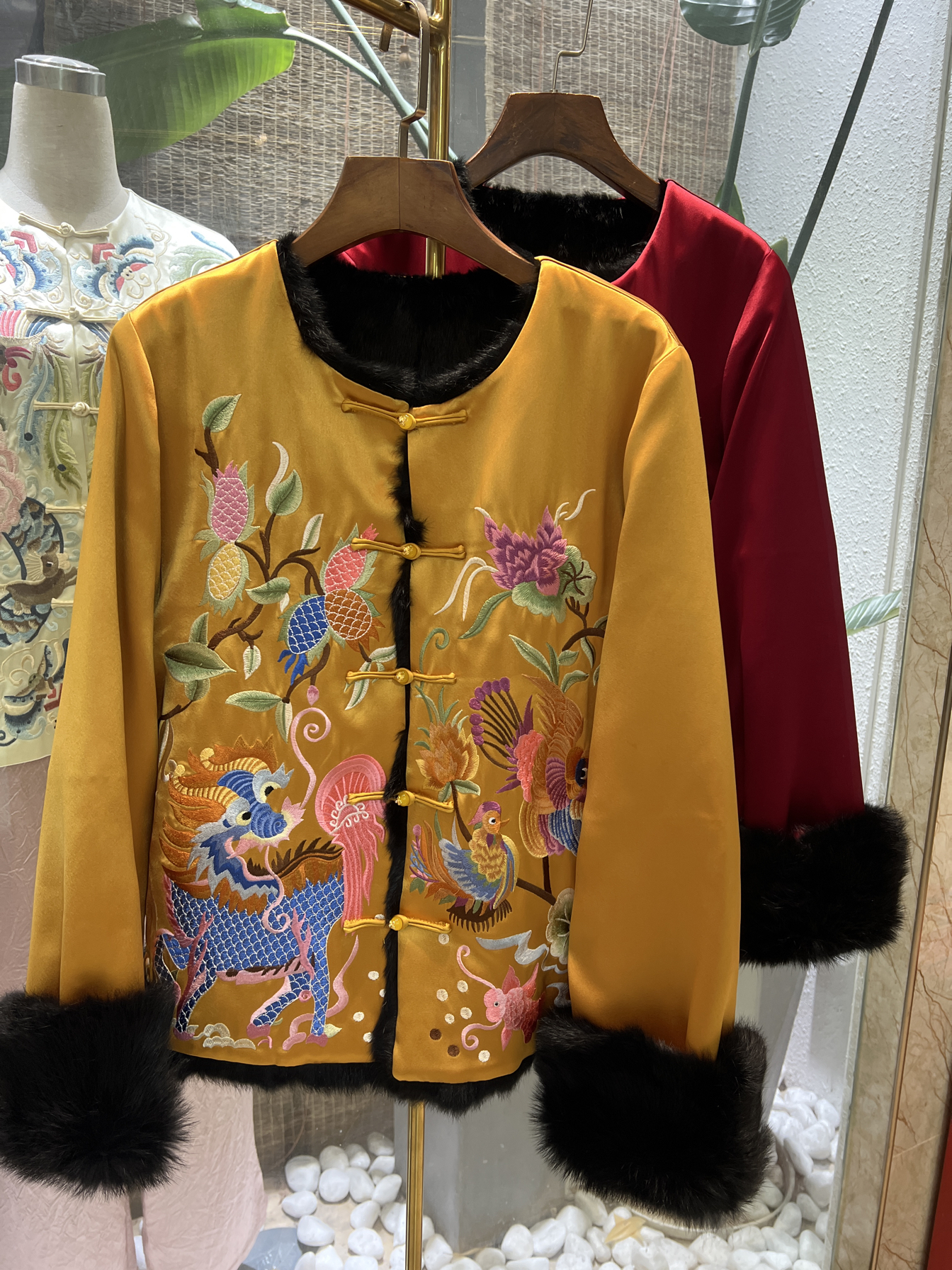 新中式兔毛皮草重工刺绣国风棉服外套棉袄双面可穿