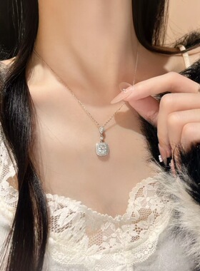 莫桑项链设计感方糖方牌925纯银套链送女友闺蜜银项链生日礼物