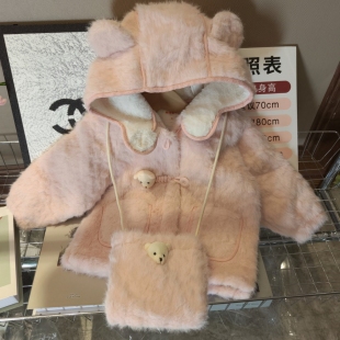 女童加绒冬季加厚韩系浅粉可爱女宝女孩加厚保暖中长款儿童毛毛衣