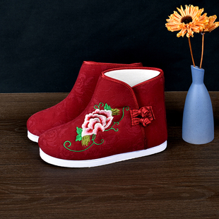 老人女款 子棉鞋 寿衣配件千层底殡葬 高帮靴子绣花莲花底鞋 女士寿鞋