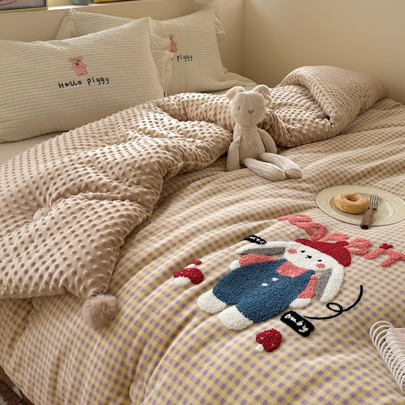 儿童卡通毛巾绣牛奶绒豆豆被秋冬加厚保暖冬被一体被可机洗懒人被,床上用品,化纤被,淘宝优惠券,粉丝福利购,淘宝优惠卷