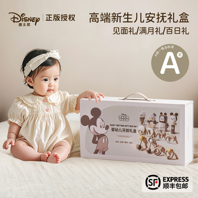 Disney初生宝宝婴儿玩具幼儿礼盒初生礼周岁礼0-1岁安抚摇铃套装
