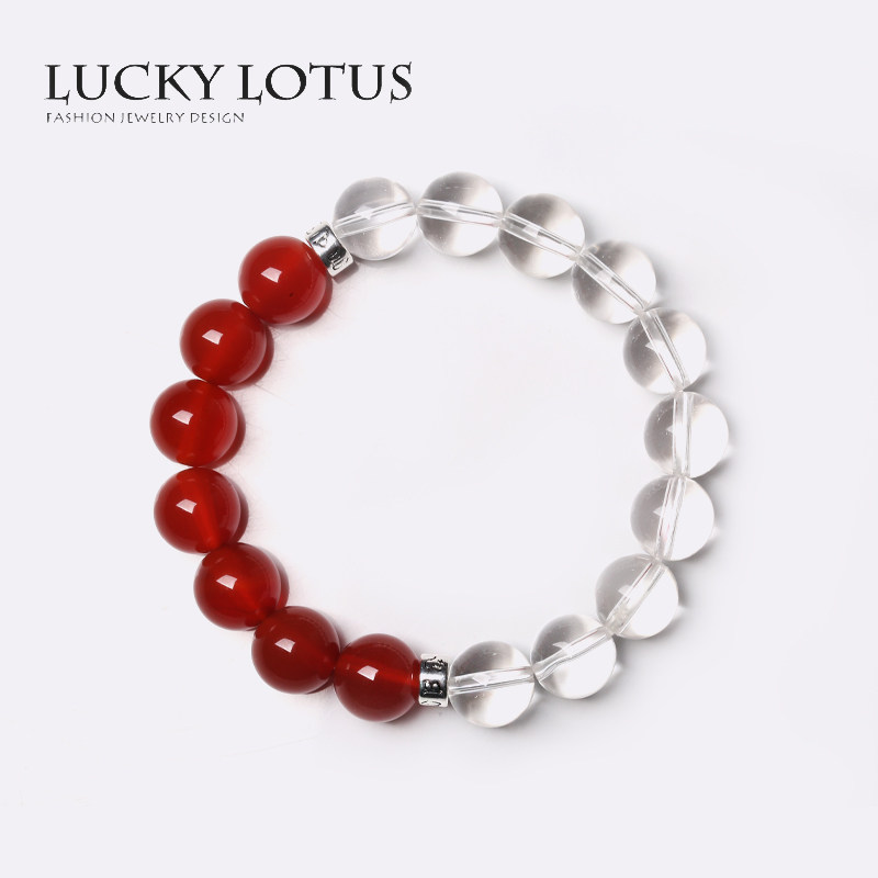 LUCKYLOTUS天然白水晶红玛瑙手链六字箴言男女情侣闺蜜简约饰包邮
