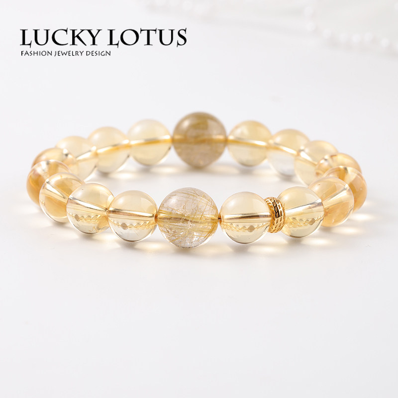 LUCKYLOTUS原创设计天然巴西黄水晶手链金发晶女手串财富之石包邮
