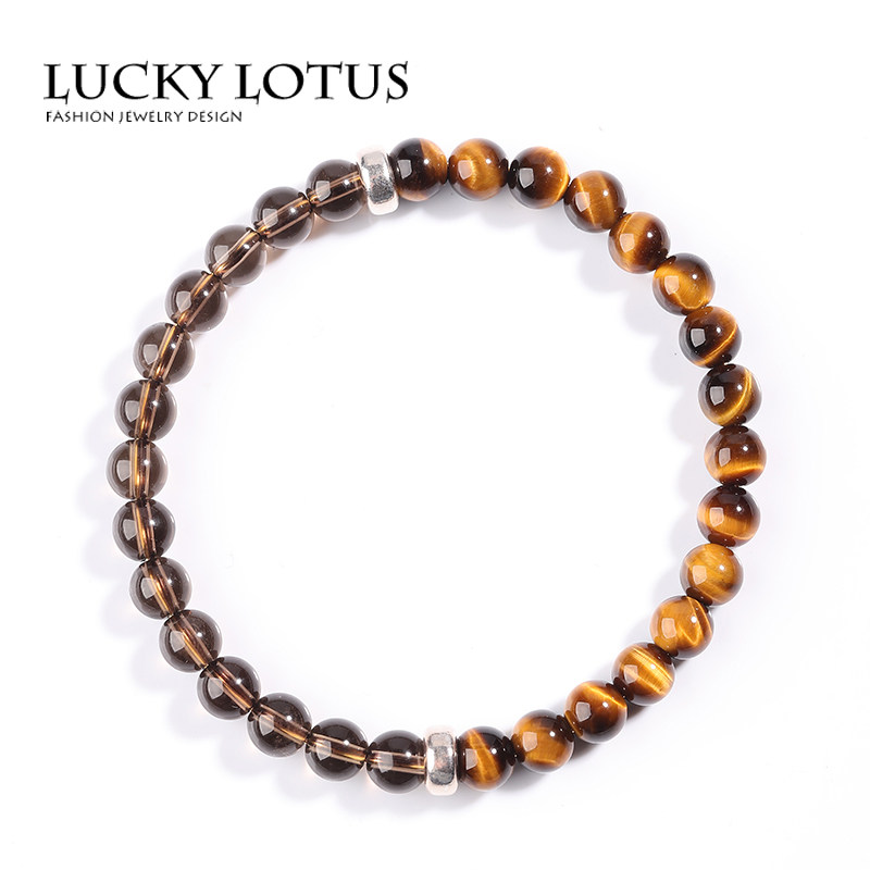 LUCKYLOTUS珠宝天然虎眼石男手链茶晶925银转运珠女手串个性包邮