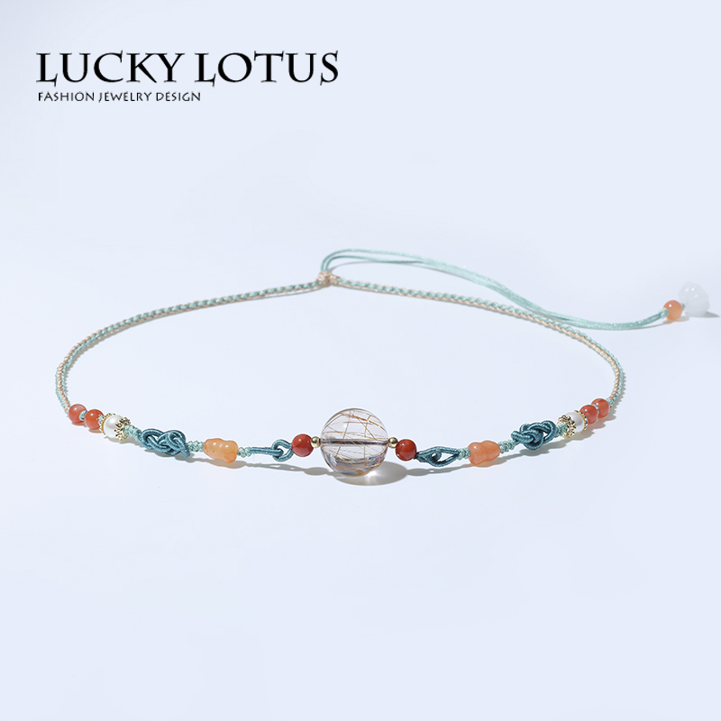 LUCKYLOTUS珠宝首饰天然金发晶铜发单珠手工编织项链女锁骨链包邮