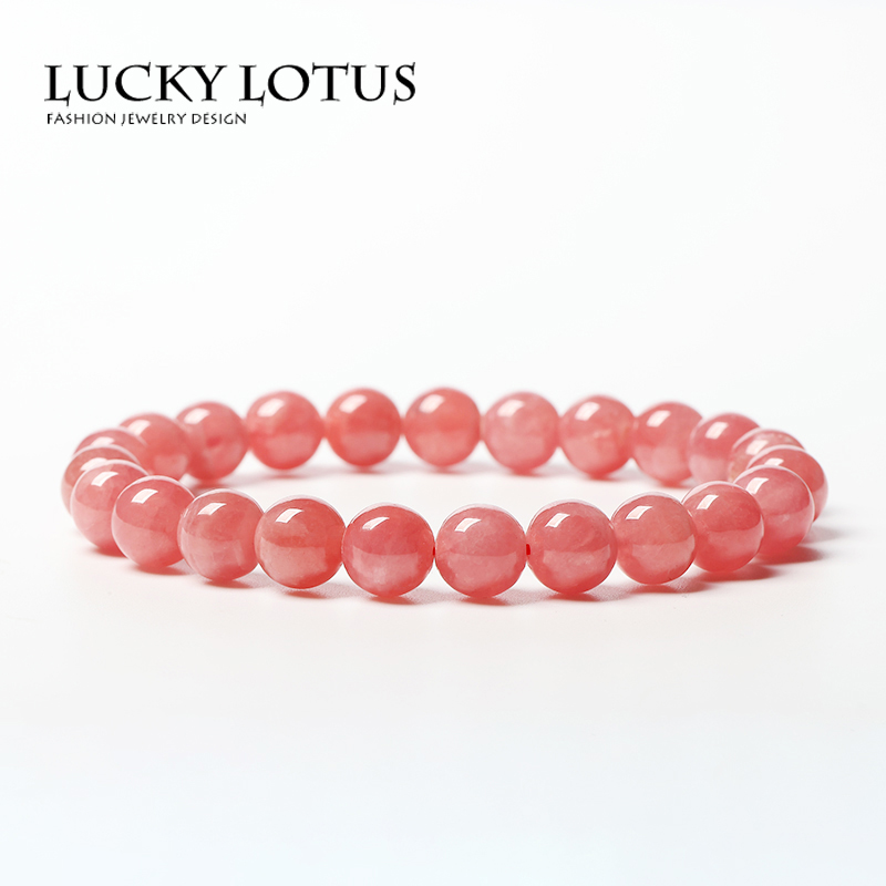 LUCKYLOTUS珠宝天然老料红纹石女手链阿根廷粉红水晶手串简约包邮