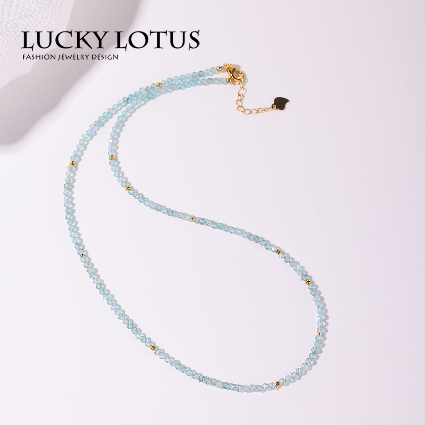 LUCKYLOTUS珠宝首饰天然水晶项链女轻奢蓝磷灰珠链锁骨链饰品颈饰