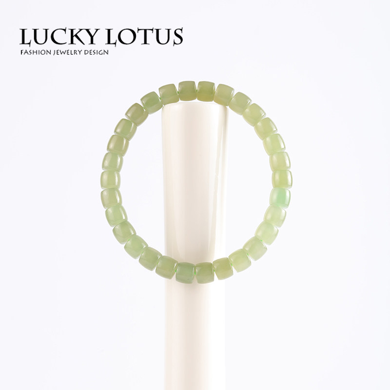 LUCKYLOTUS珠宝首饰和田玉碧玉老型珠女手链俄料青白玉男手串包邮