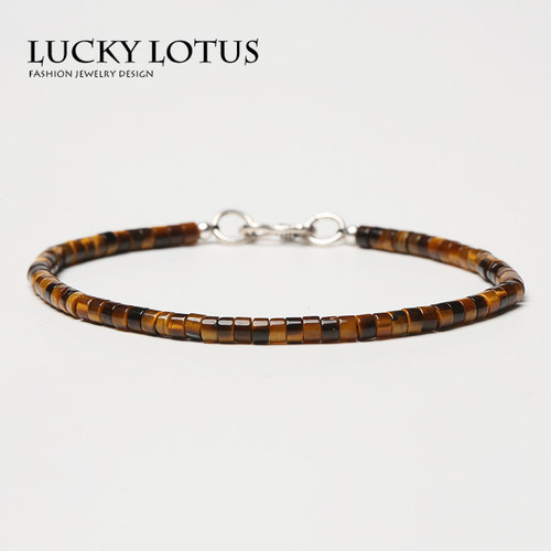 LUCKYLOTUS珠宝首饰天然虎眼石手链桶珠虎晴石木变石男女手串包邮 - 封面