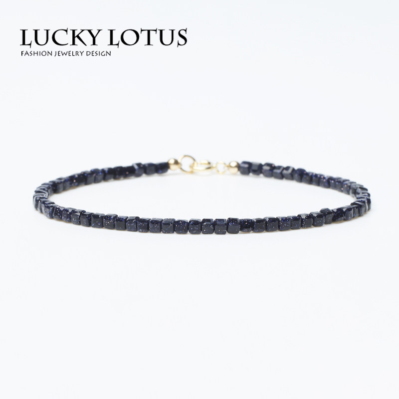 LUCKYLOTUS原创设计蓝砂石方糖手链14k包金女情侣手串本命年包邮