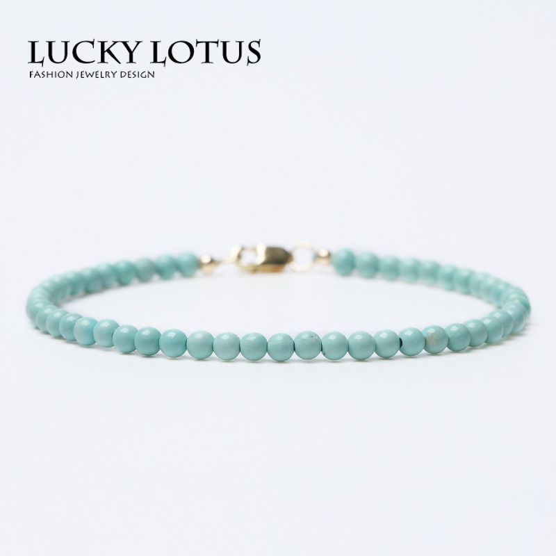 LUCKYLOTUS原创设计极细原矿绿松石女手链14k包金简约闺蜜礼物