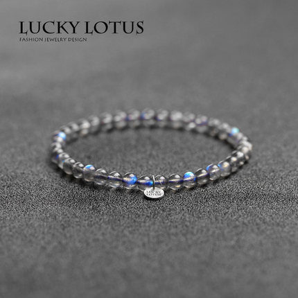 LUCKYLOTUS极细蓝彩光灰月光石手链水晶拉长石手串男女情侣包邮